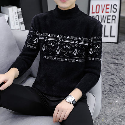 Mink Fleece Half Turtleneck Men's Fleece Warm Sweater
