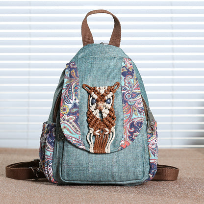 Mochila de lona con borlas