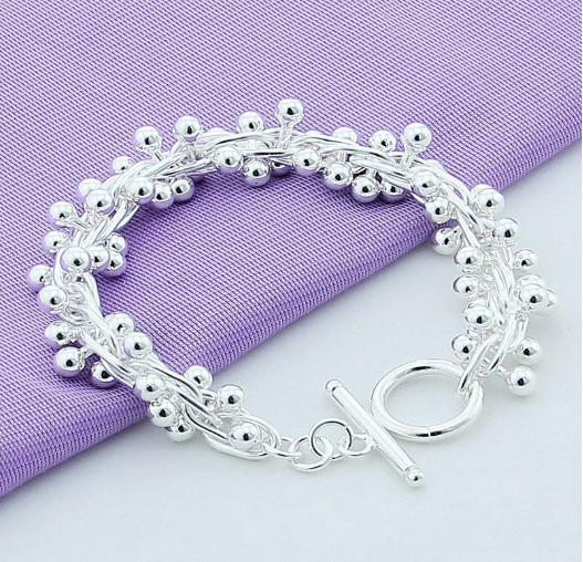 Women Fashion Sterling 925 Silver Jewelry 925 Solid Silver Grape Bead Charm Chain Bracelets & Bangles For Women Gift