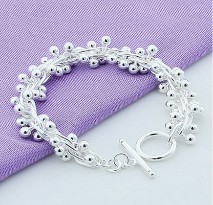 Joyería de plata de ley 925 para mujer, pulseras y brazaletes con dijes de uva en plata maciza 925, regalo para mujer.