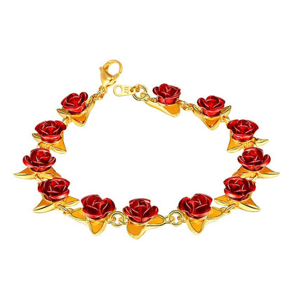 Pulsera U7 con rosas rojas y cadena para la muñeca, regalo para el Día de la Madre, joyería para bodas y damas de honor.