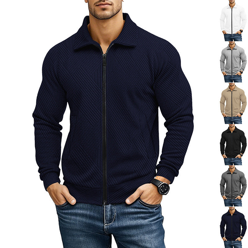 Men's Casual Jacket Solid Color Waffle Turn-down Collar Coat