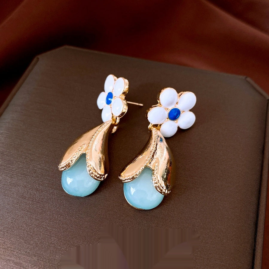Glass Flower Earrings Retro Affordable Luxury Minority Simple All-match Women