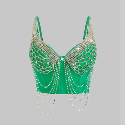 Rückenfrei mit schwerem Perlen- und Strass-Design