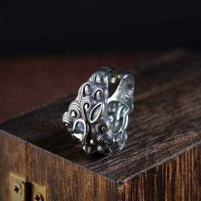 Anillo de diamantes personalizado dominante con patrón Jibeast, anillo abierto