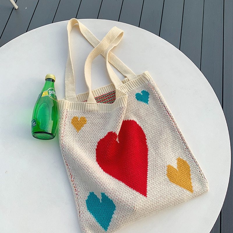Knitted portable tote bag wool one-shoulder women's cloth bag