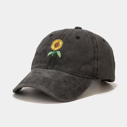 Gorra con visera bordada con girasoles vintage deslavada para viajes al aire libre