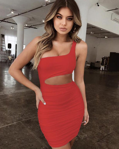 Vestido corto ajustado de un solo hombro, sexy, a la moda, con aberturas para mujer
