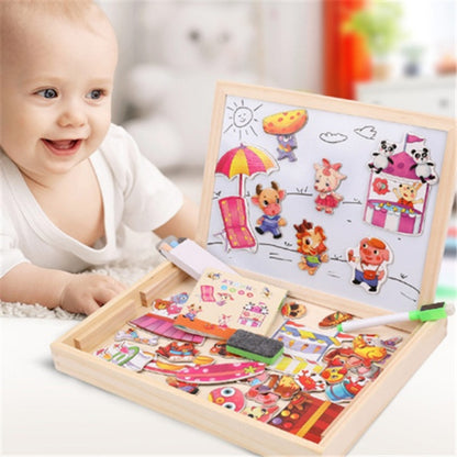 Rompecabezas magnético de madera para niños, caja de rompecabezas 3D con figuras de animales, tablero de dibujo y escritura, juguetes educativos de aprendizaje para niños. 