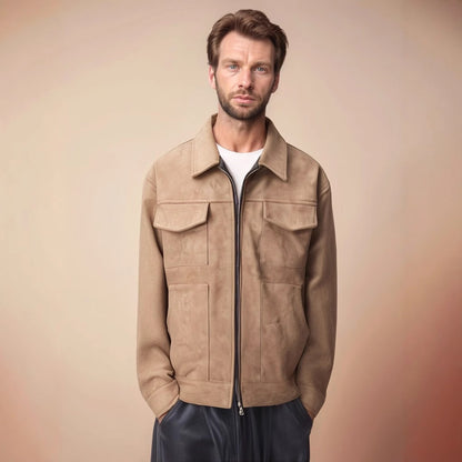 Mode Herren Pelz Reißverschluss große Tasche Jacke Mantel