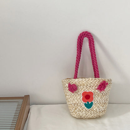 Bolso bandolera infantil de punto hecho a mano con paja