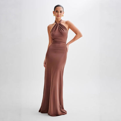Vestido ajustado con cuello halter para mujer, sexy, sin espalda, ajustado, con cintura adelgazante, para fiesta de graduación y club.