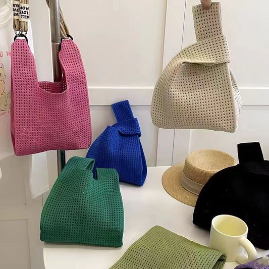 Bolso de mano retro de punto hueco para mujer