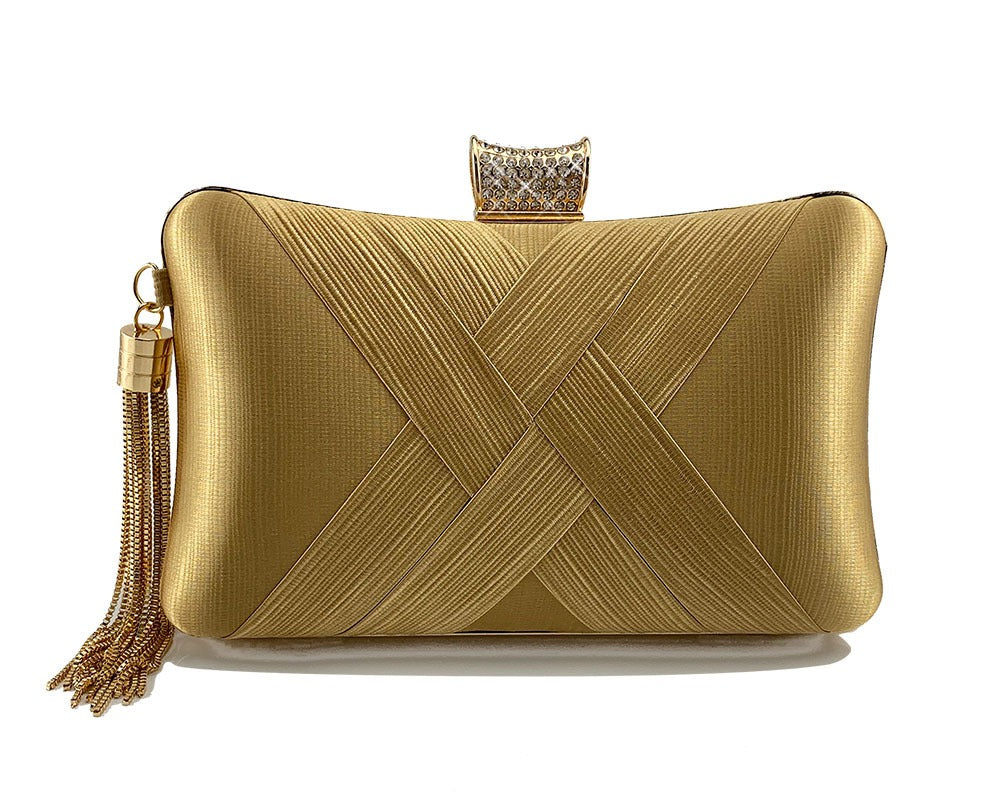 Tassel metal woven diamond buckle banquet evening shoulder bag