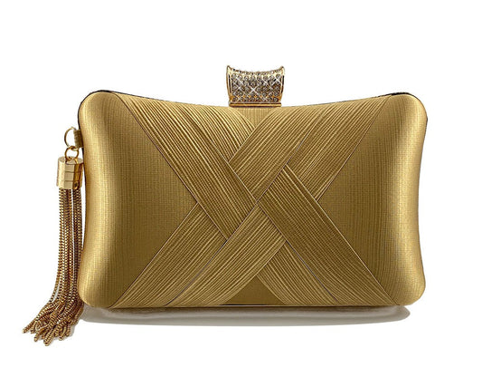 Tassel metal woven diamond buckle banquet evening shoulder bag