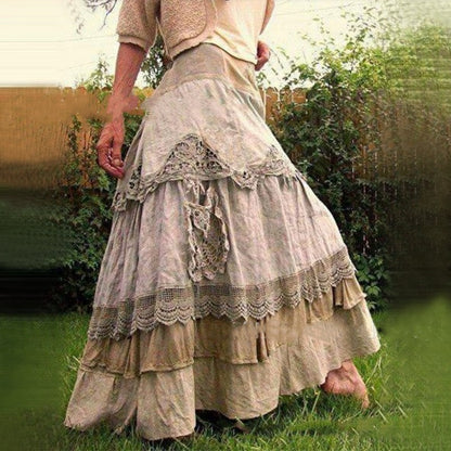 Vestidos de mujer con costuras de encaje y falda de pastel con dobladillo grande