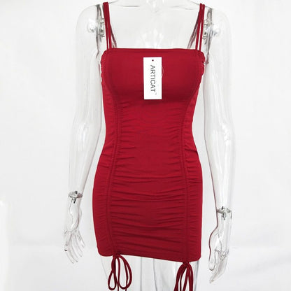 Articat - Vestido de verano sexy con tirantes finos y espalda descubierta para mujer, vestido de fiesta ajustado sin tirantes y minivestido para club