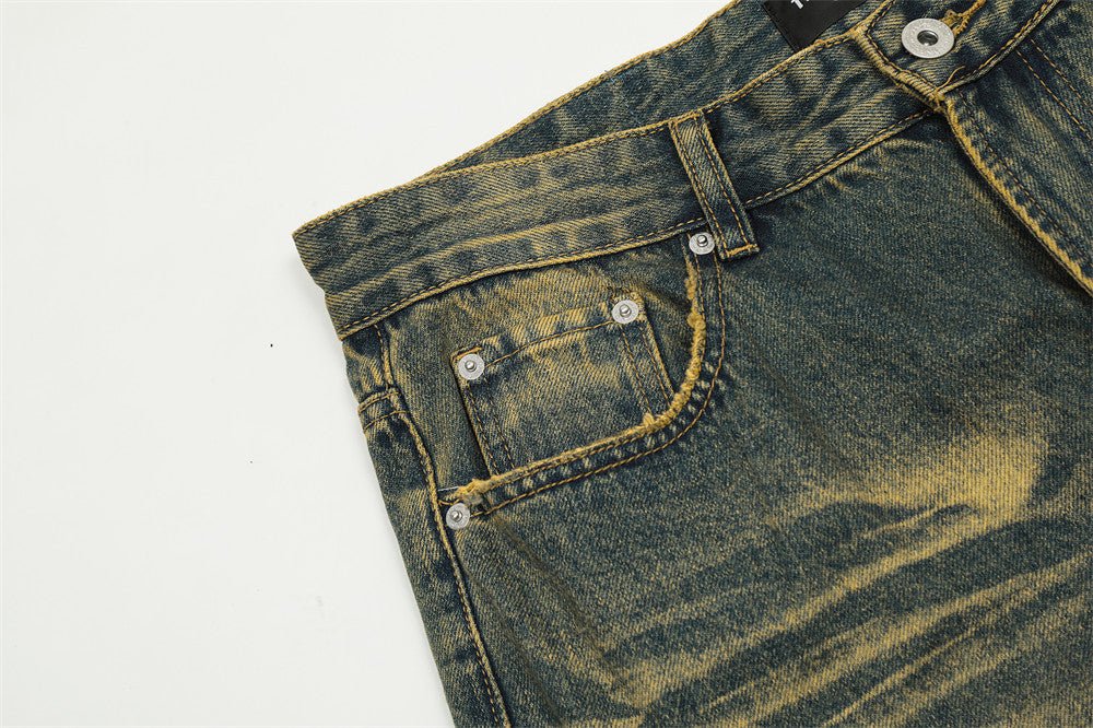 Spray Paint Denim Straight - leg Pants Men - BAGMODA