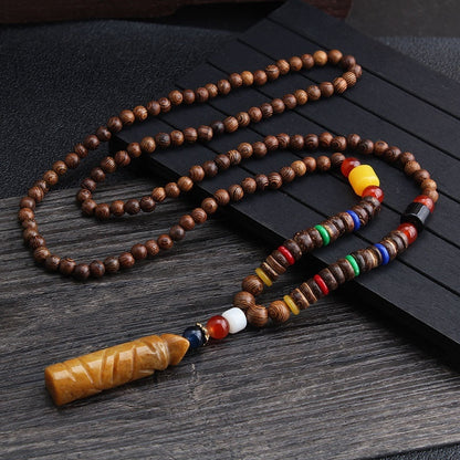 Collares para hombres y mujeres, cadena de suéter con cuentas de madera retro, colgante largo Bodhi