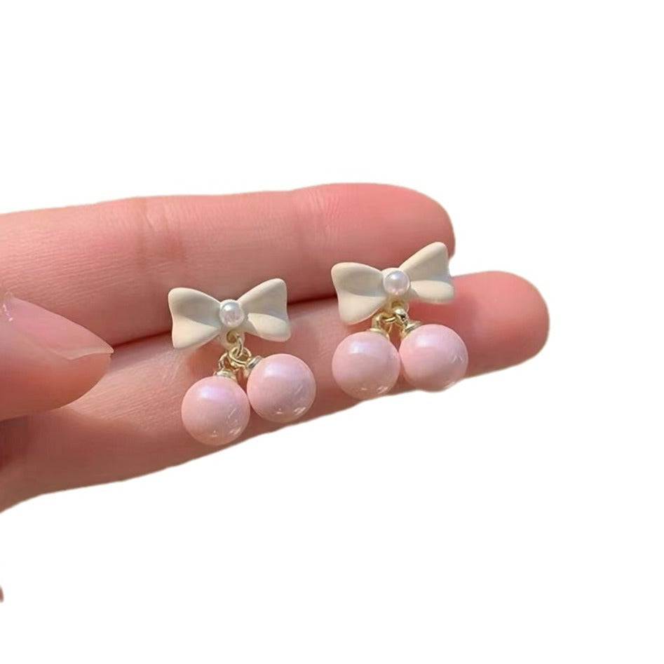 Fashion Women's Heart Pearl Bow Earrings