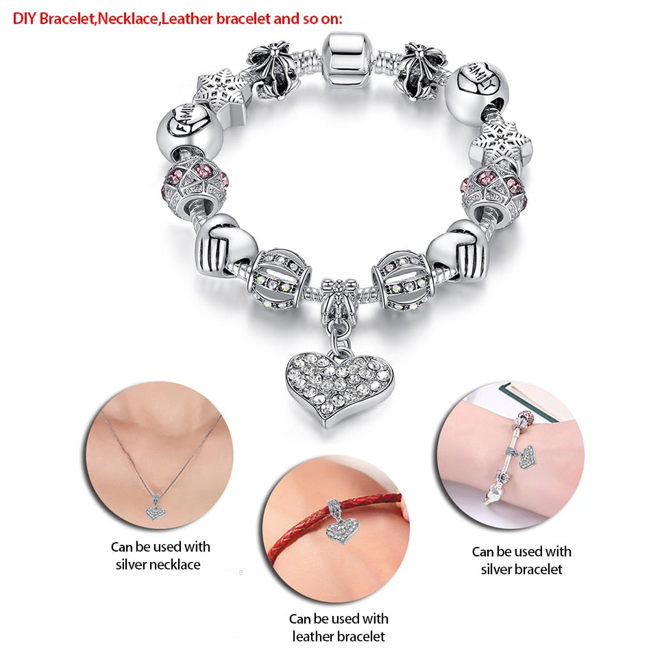 Women Bracelet 925 Unique Silver Crystal Charm Bracelet for Women DIY Beads Bracelets & Bangles Jewelry