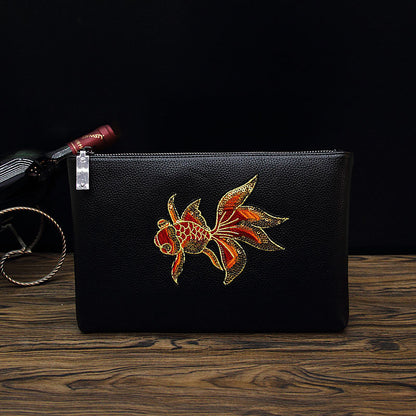 Herren-Umschlagtasche mit Bienenstickerei