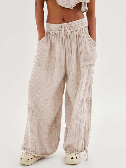 Pantalones anchos y sueltos para mujer, leggings con cordón