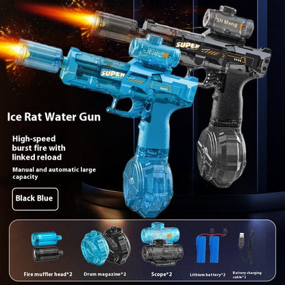 Pistolas de agua eléctricas con luces LED para niños, simulación de disparo y retroceso, potente pistola rociadora de agua automática, juguetes de verano para exteriores.
