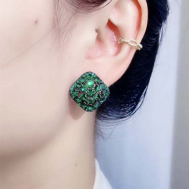 Delicate Super Shining Full Diamond Geometric Square Stud Earrings