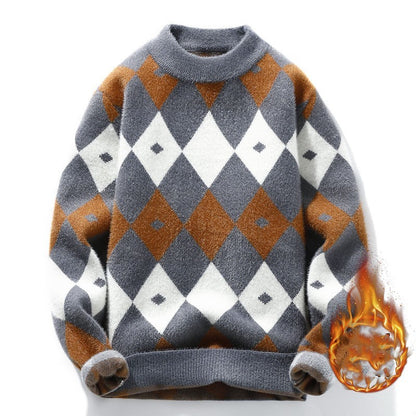Personalized Knitting Men's Plush Thickened Top Long-sleeved Round Neck Sweater
