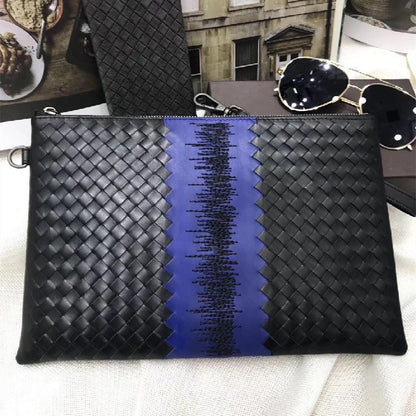 Bolso de mano versátil de piel de becerro encerada para hombre, tejido a mano, moderno y de moda.