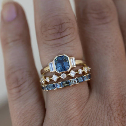 Dreiteiliges Ringset mit eingelegtem Zirkonia aus einer Legierung