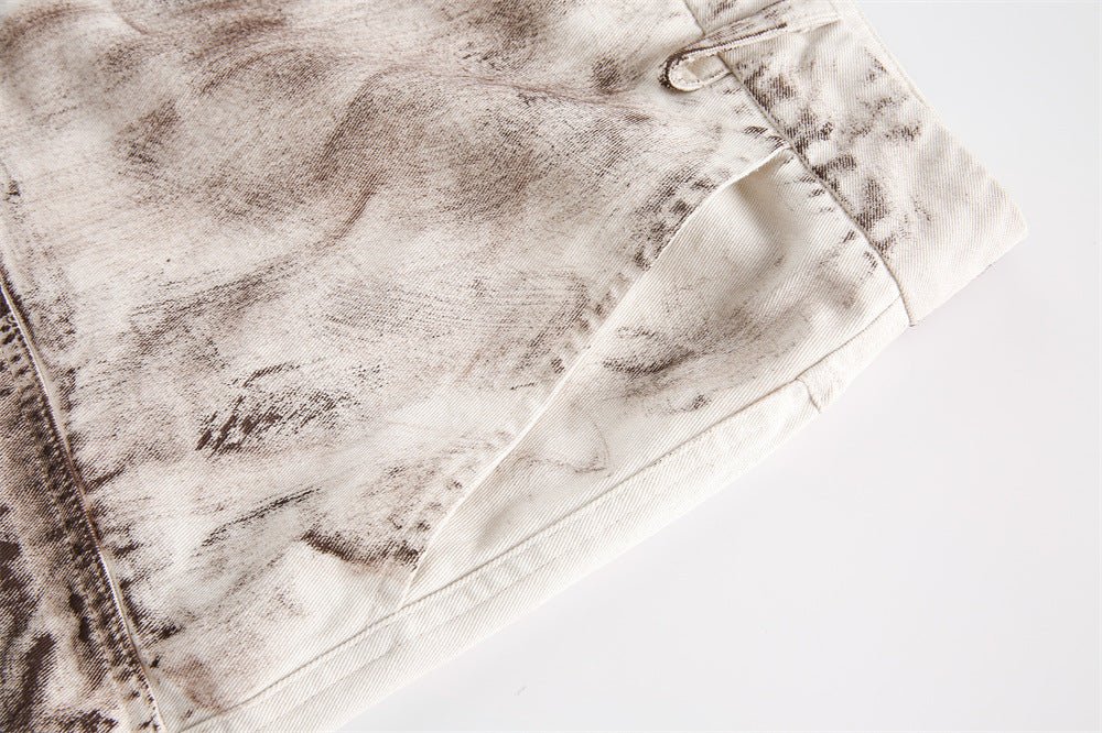 Punk Distressed Dirty Denim Cargo Pants Shorts Men - BAGMODA