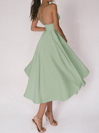 Vestido sexy de tirantes con escote en V, moda de verano, vestidos largos de corte A para mujer