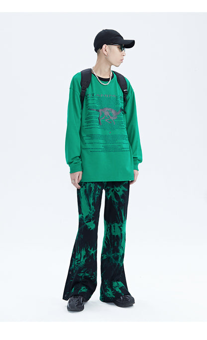 Black And Green Tie Dye Zipper Breasted Pants For Men