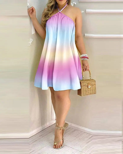 Vestido estampado de verano con hombros descubiertos y cuello colgante sin mangas, vestidos sexys para mujer