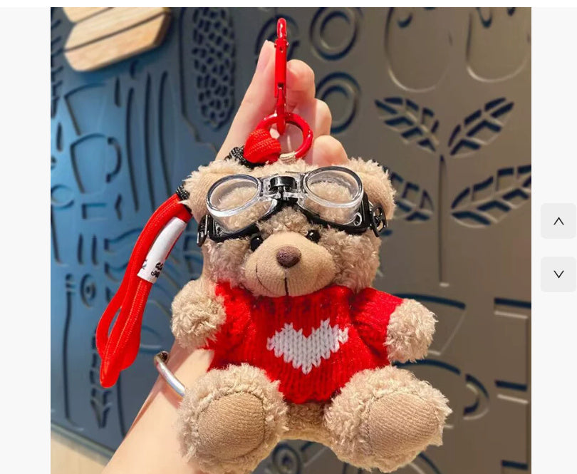 Cartoon Pilot Plush Bear Pendant Keychain