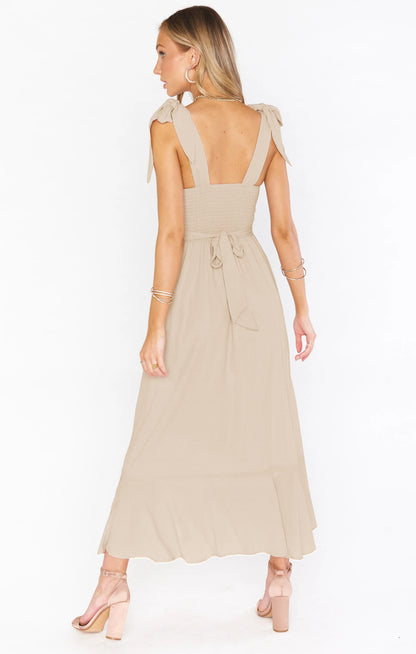Temperamentvolles Hosenträger-Split-Kleid mit Schnürdesign, modische Sommer-Strandkleider mit Rüschen für Damen