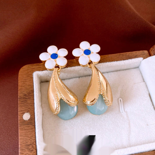 Glass Flower Earrings Retro Affordable Luxury Minority Simple All-match Women