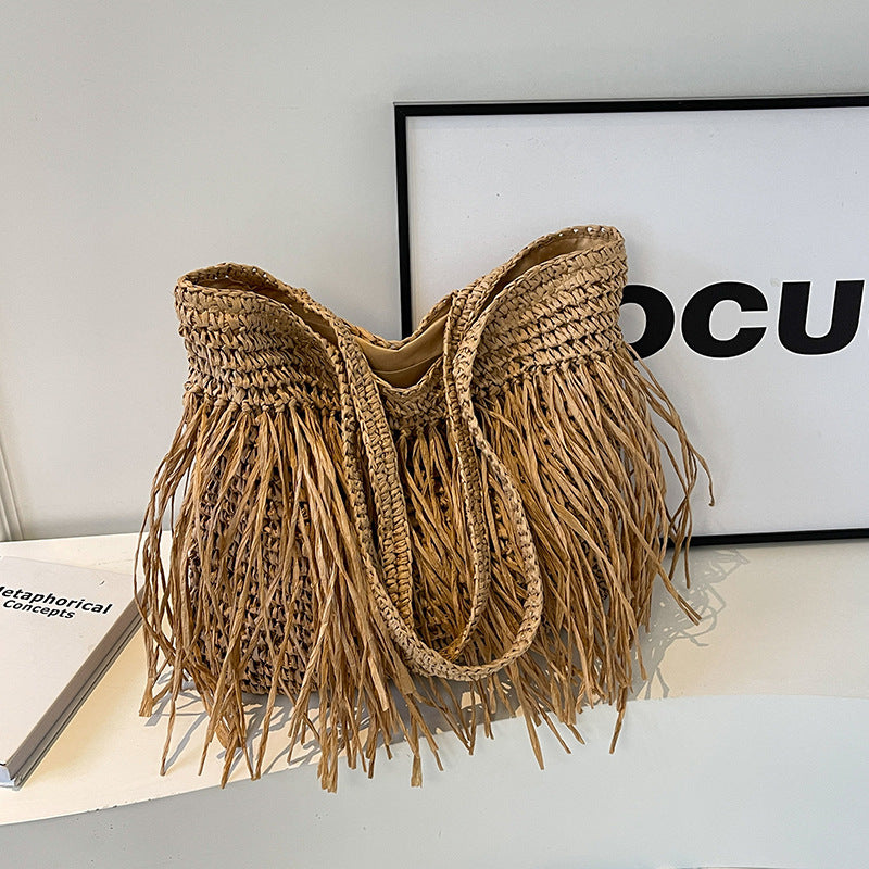 Straw Woven Tassel Shoulder Bag
