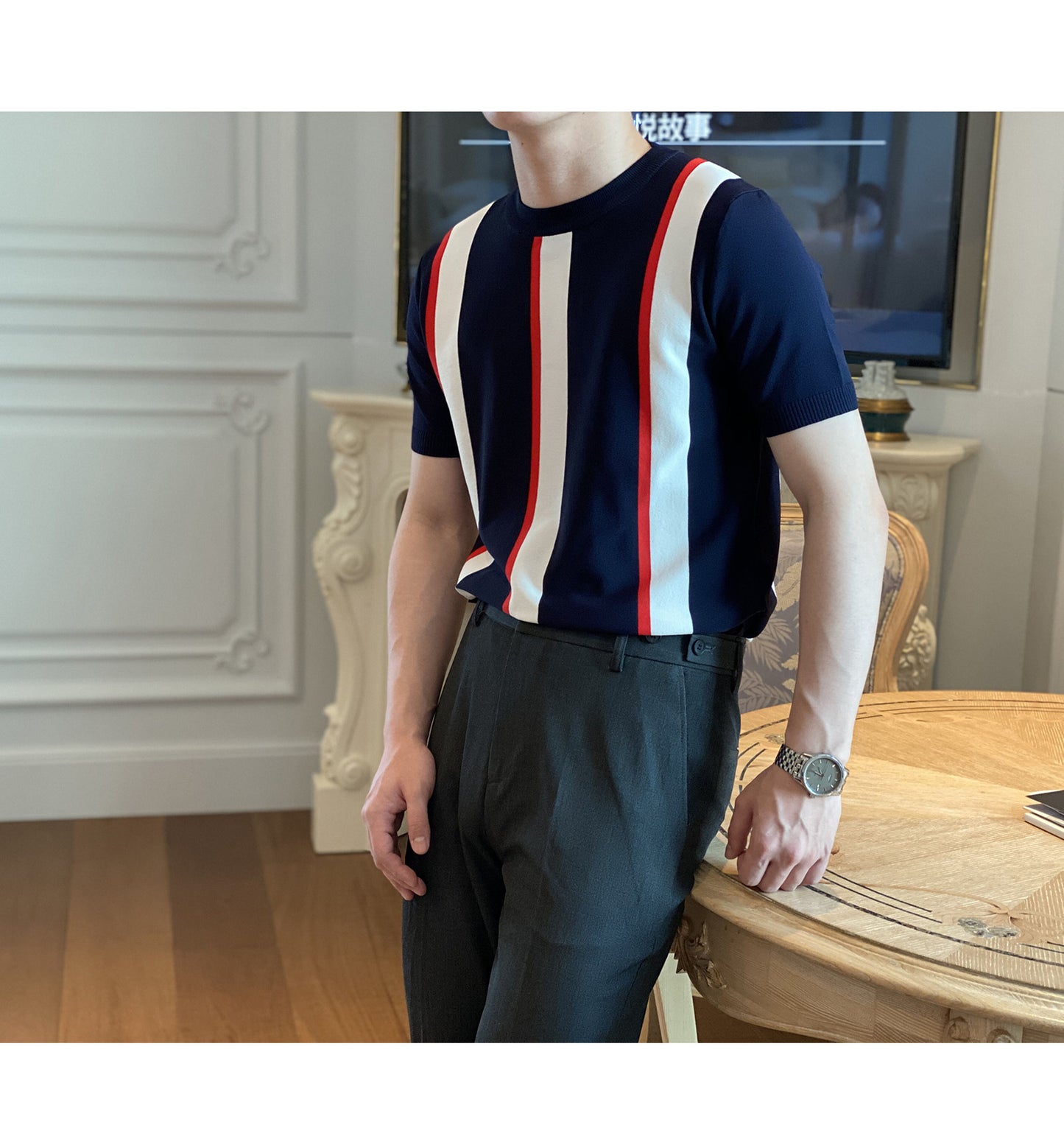 Korean Version Of The New Simple Vertical Stripes Knitted T-shirt Bottoming Shirt