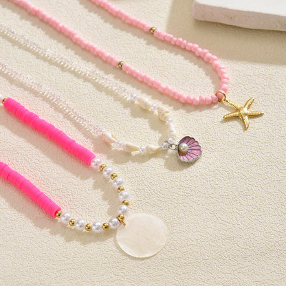 Collar de cuentas de arcilla polimérica para mujer, concha multicapa, cadena doble para clavícula