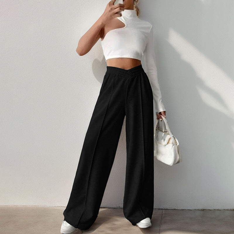 High Waist Pure Color Wide-leg Casual Pants Women