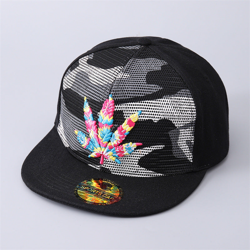 Embroidered Maple Leaf Hip Hop Outdoor Leisure Breathable Camouflage Flat Brim Baseball Caps
