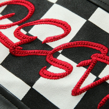 Amerikanische Retro-Lederjacke mit kurzen Nähten und Karomuster