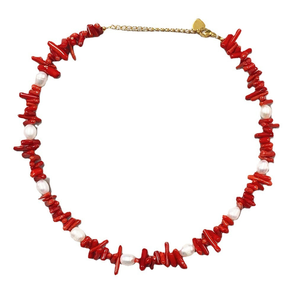 Red New Style Gravel Clavicle Chain Freshwater Pearl Necklace For Women