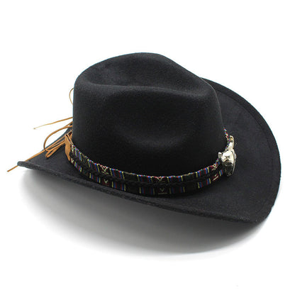 Sombrero de vaquero occidental de lana de jazz para hombre y mujer, estilo nacional
