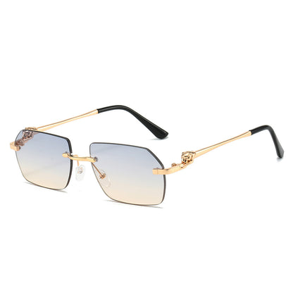 Rahmenlose Leoparden-Sonnenbrille mit Besatz für Männer und Frauen