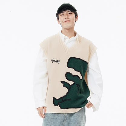 Men's Cartoon Dinosaur Sleeveless Waistcoat V-neck Vest
