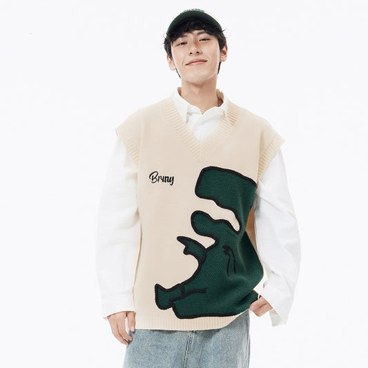 Men's Cartoon Dinosaur Sleeveless Waistcoat V-neck Vest